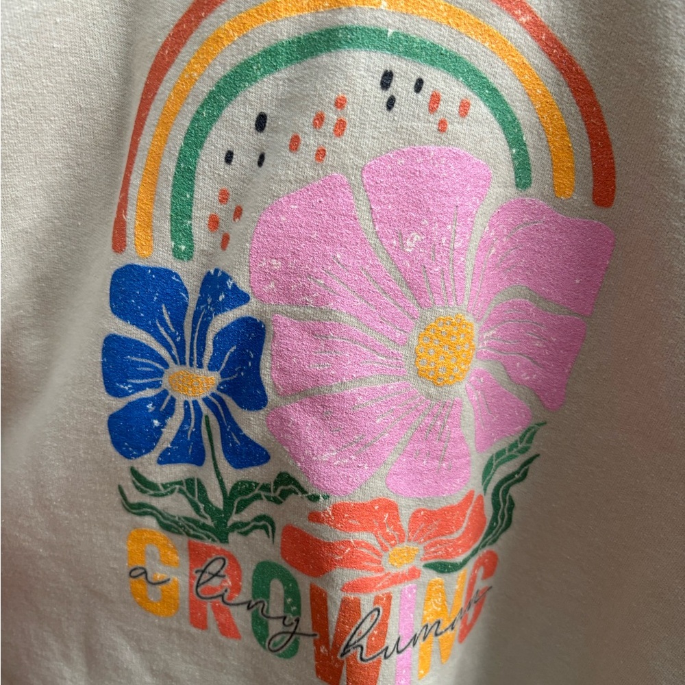 Gildan Kids Floral Rainbow Tee - Cream